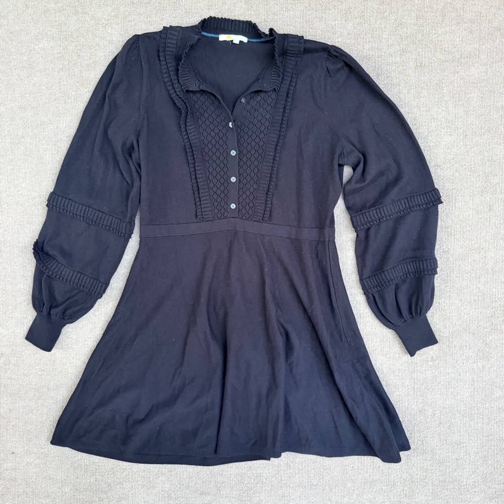 Boden blue Ruffle Pointelle Knit Sweater Dress Long Sleeve Womens US 14